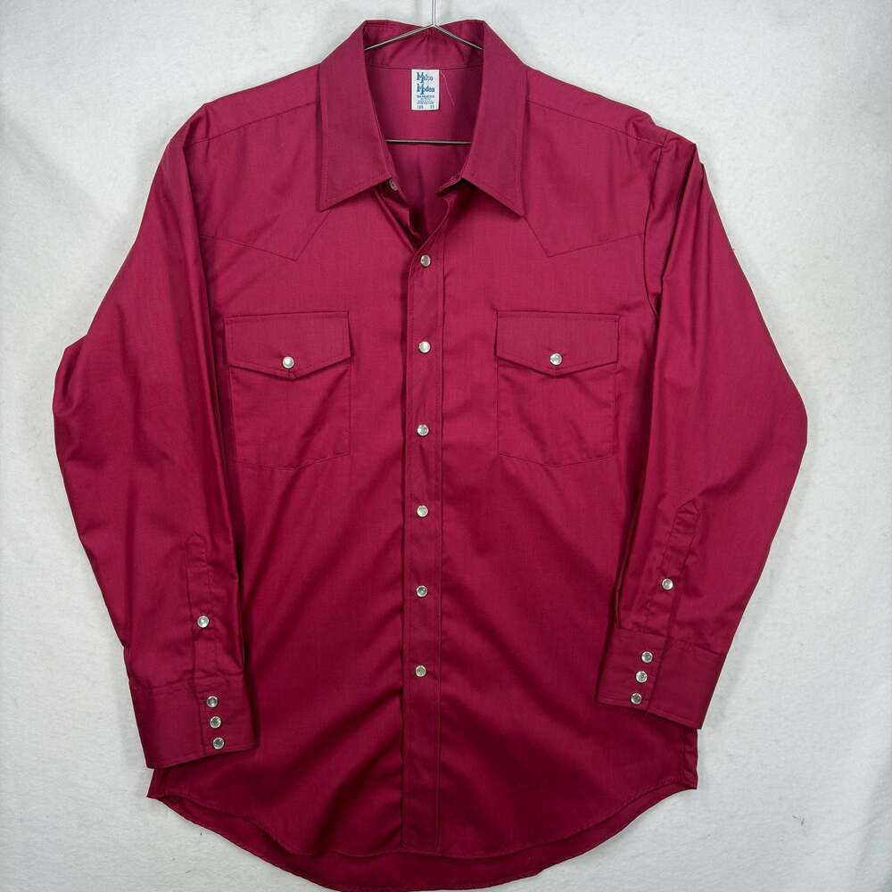 Vintage Malco Modes Shirt Mens 16.5 33 Large Pink Pearl Snap Western USA Made